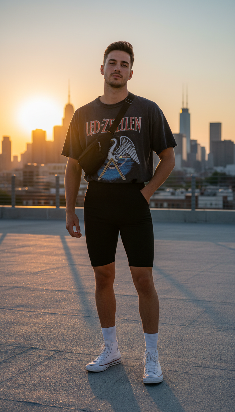 Athleisure Luxe: Bike Shorts & Oversized Tee