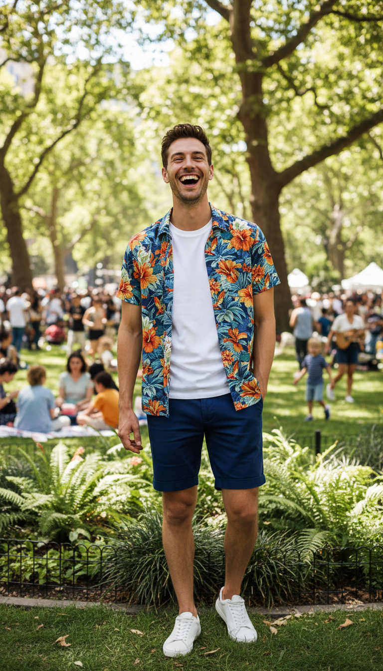 Tropical Fusion: Open Hawaiian & White Tee