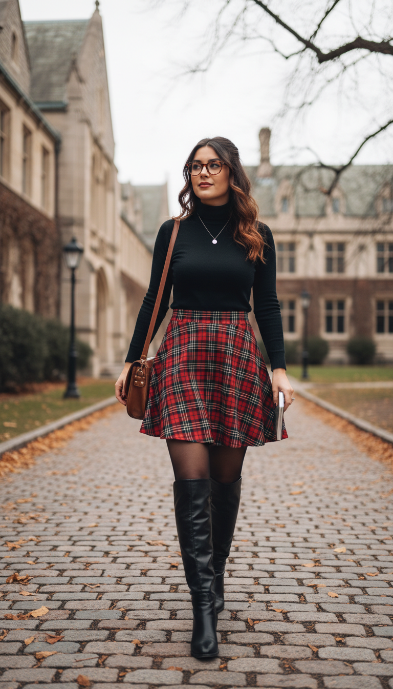 Plaid Skirt & Turtleneck