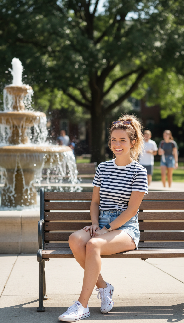 Striped T-Shirt & High-Waisted Shorts