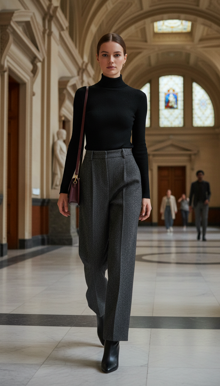 Turtleneck & Herringbone Trousers