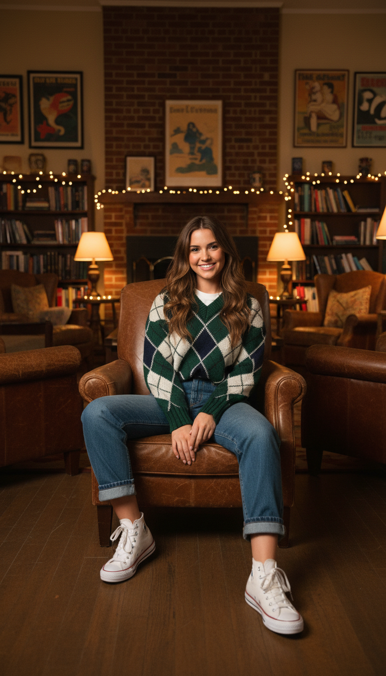 Argyle Sweater & Straight-Leg Jeans