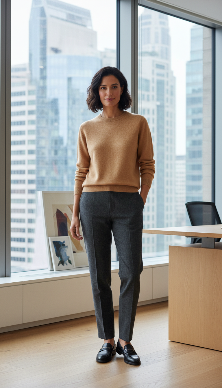 Cashmere Crewneck & Wool Trousers