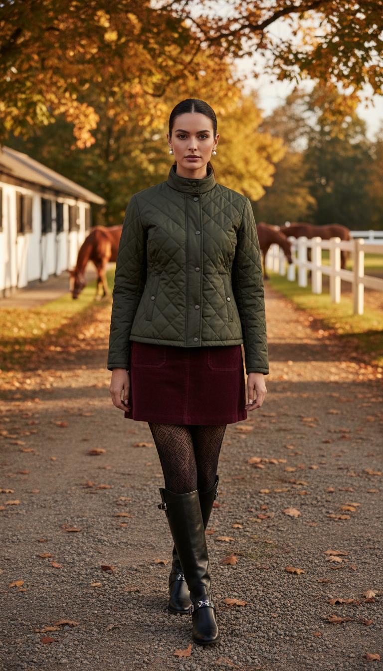 Quilted Jacket & Corduroy Mini Skirt