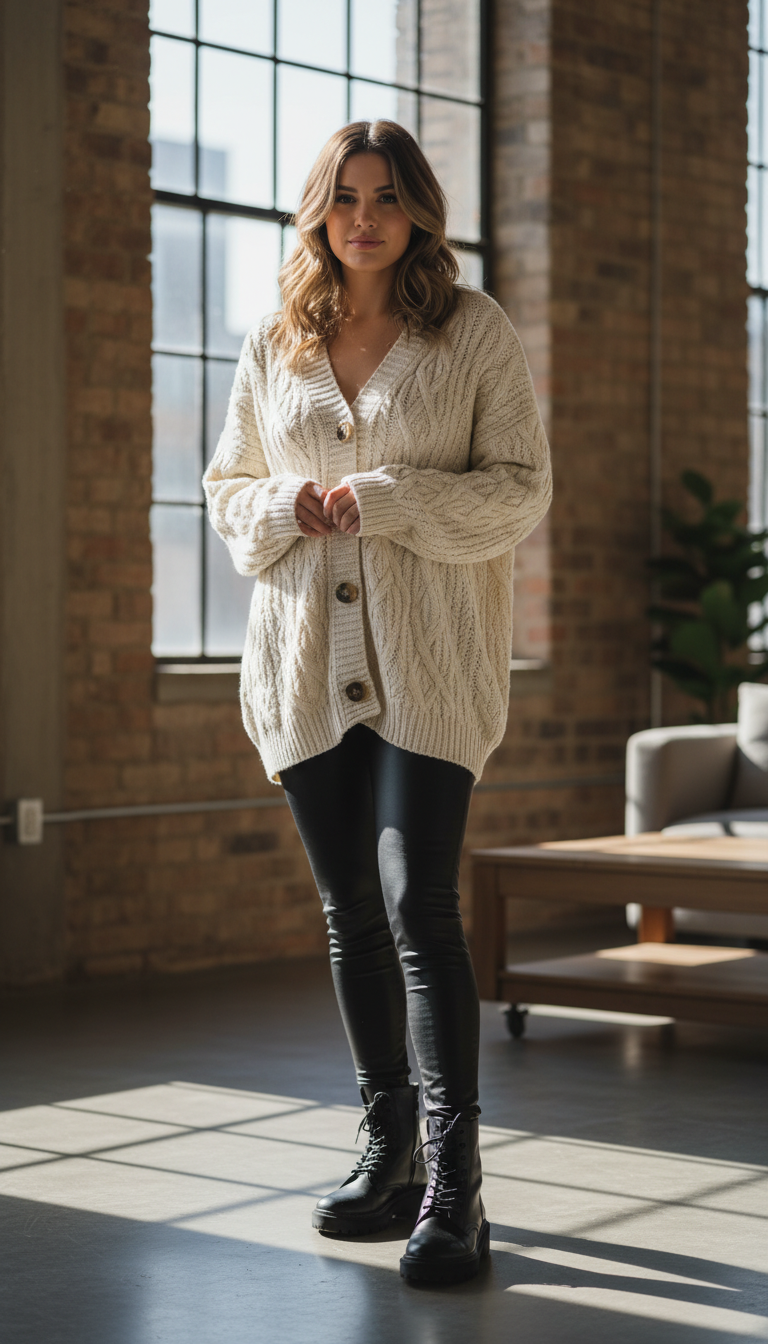 Leather Leggings & Oversized Cardigan