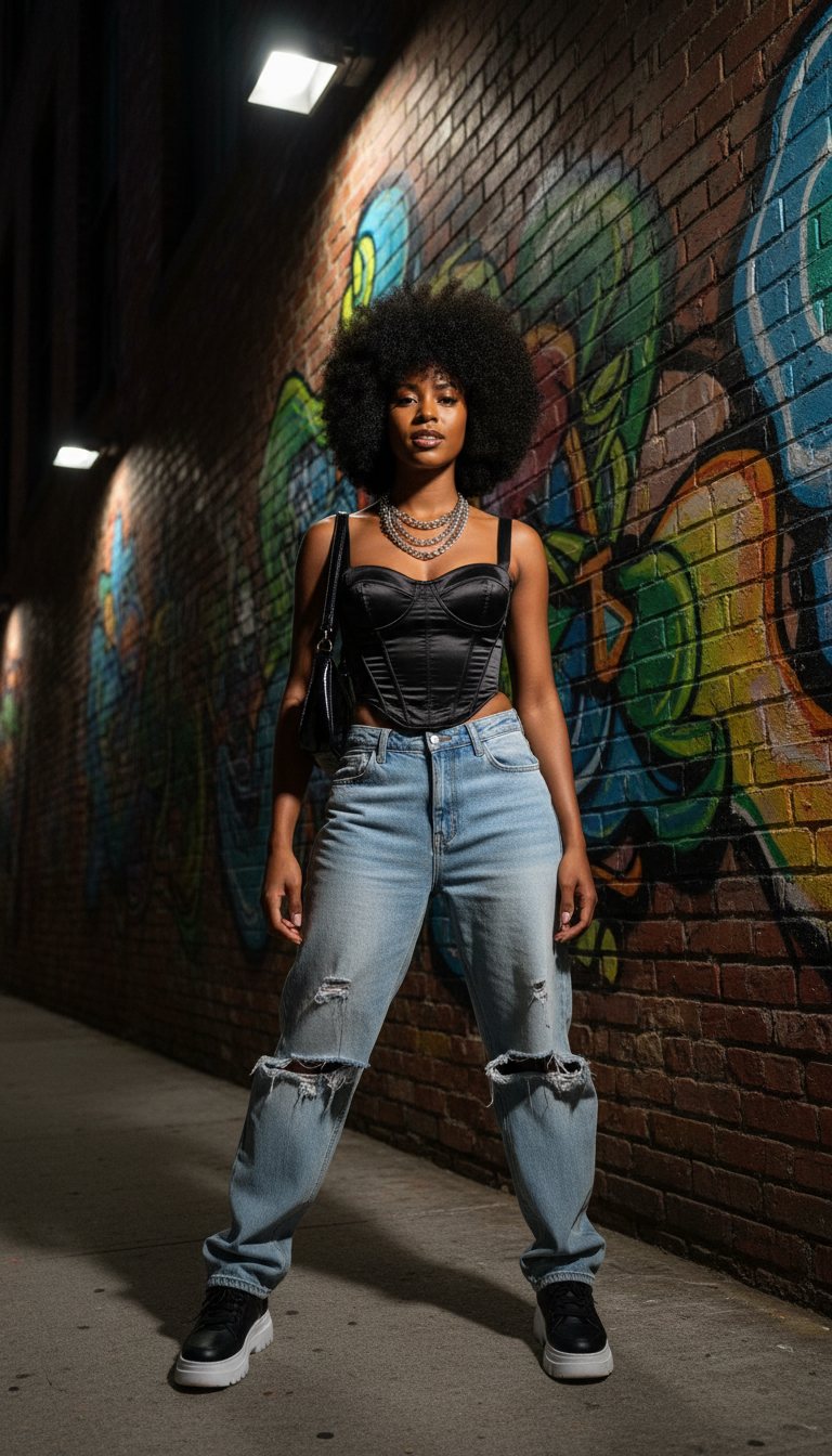 Feminine Corset Top & Baggy Jeans