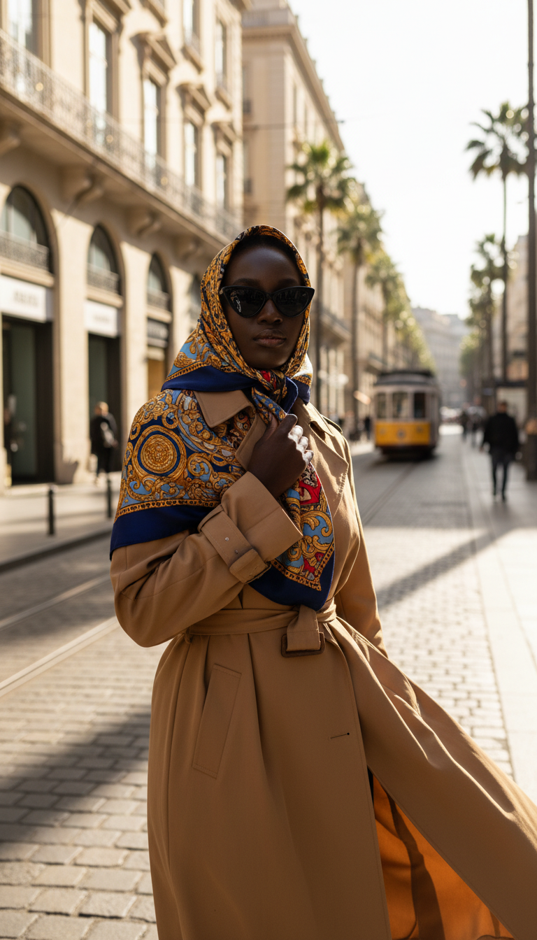 Dramatic Sunglasses & Silk Scarf