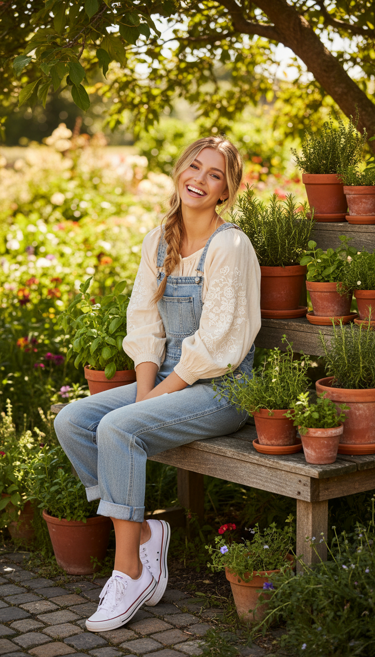 Overalls with a Peasant Blouse