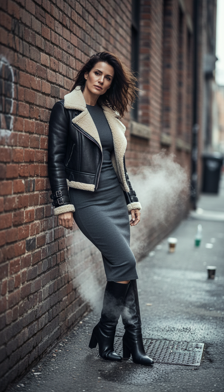 Shearling Jacket & Bodycon