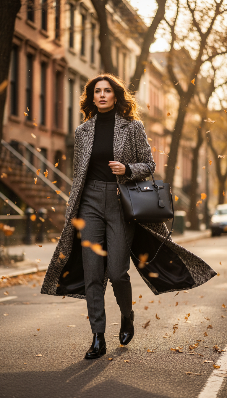 Herringbone Coat & Turtleneck