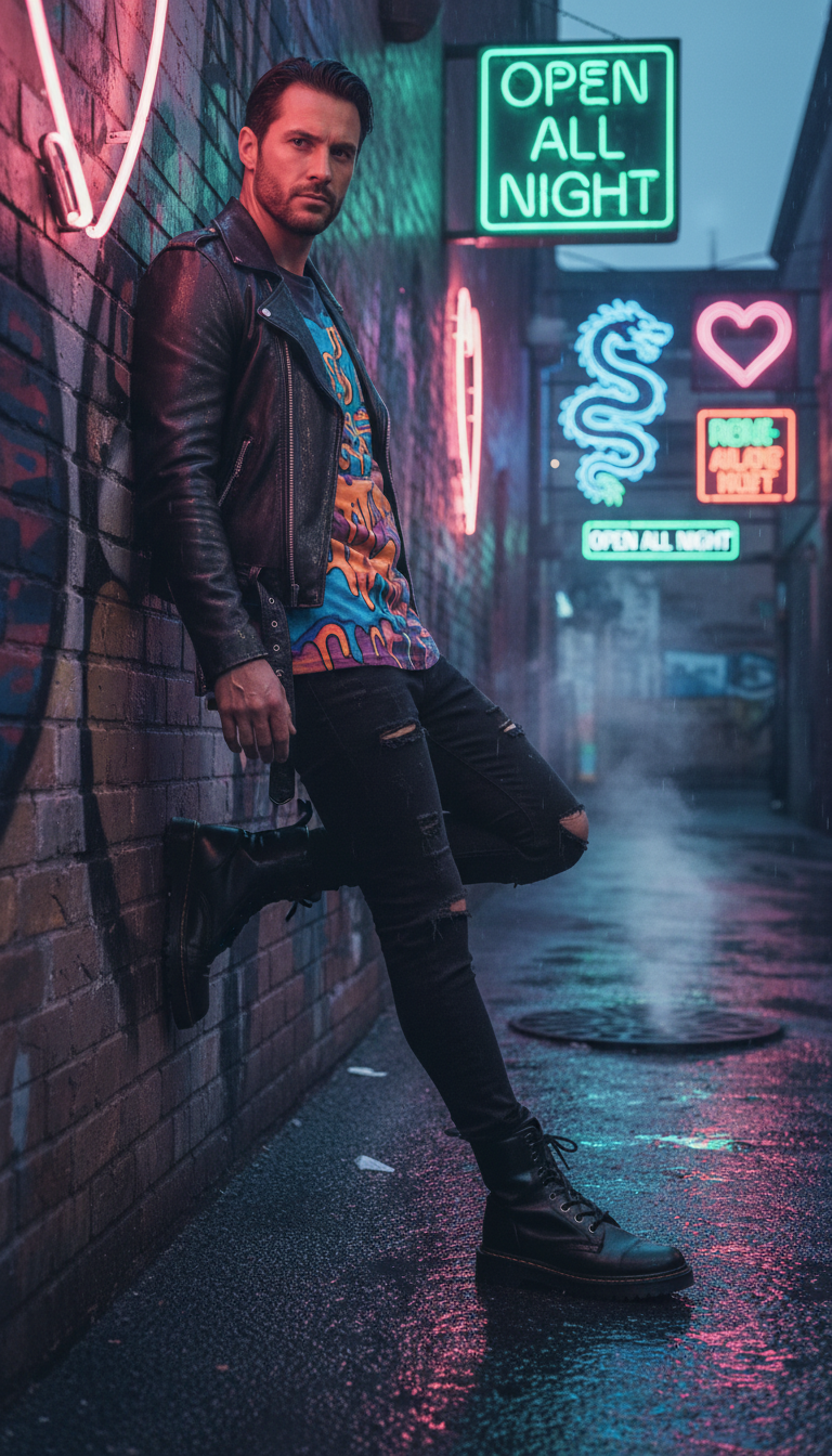 Edgy Leather & Graphic Appeal