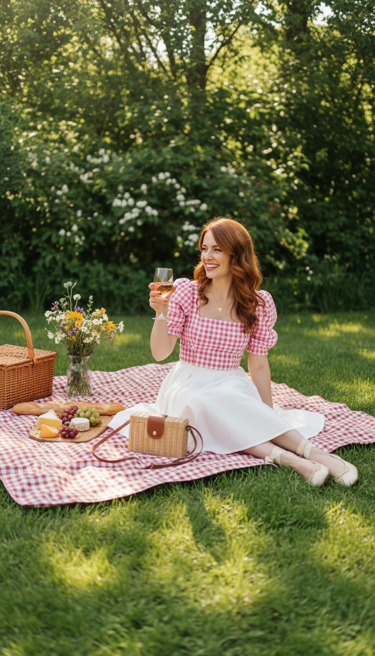 Gingham Top & Pleated A-line Skirt