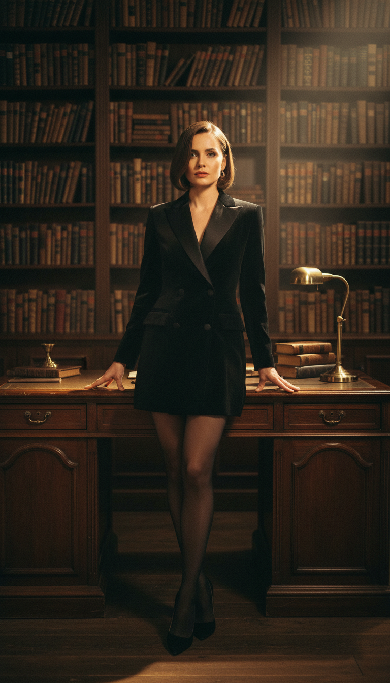 Velvet Blazer Dress with Opaque Tights