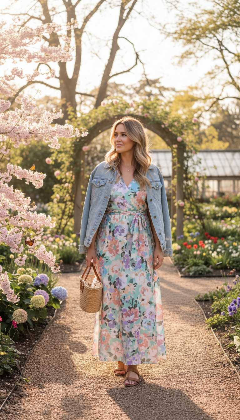 Floral Maxi Dress & Denim Jacket