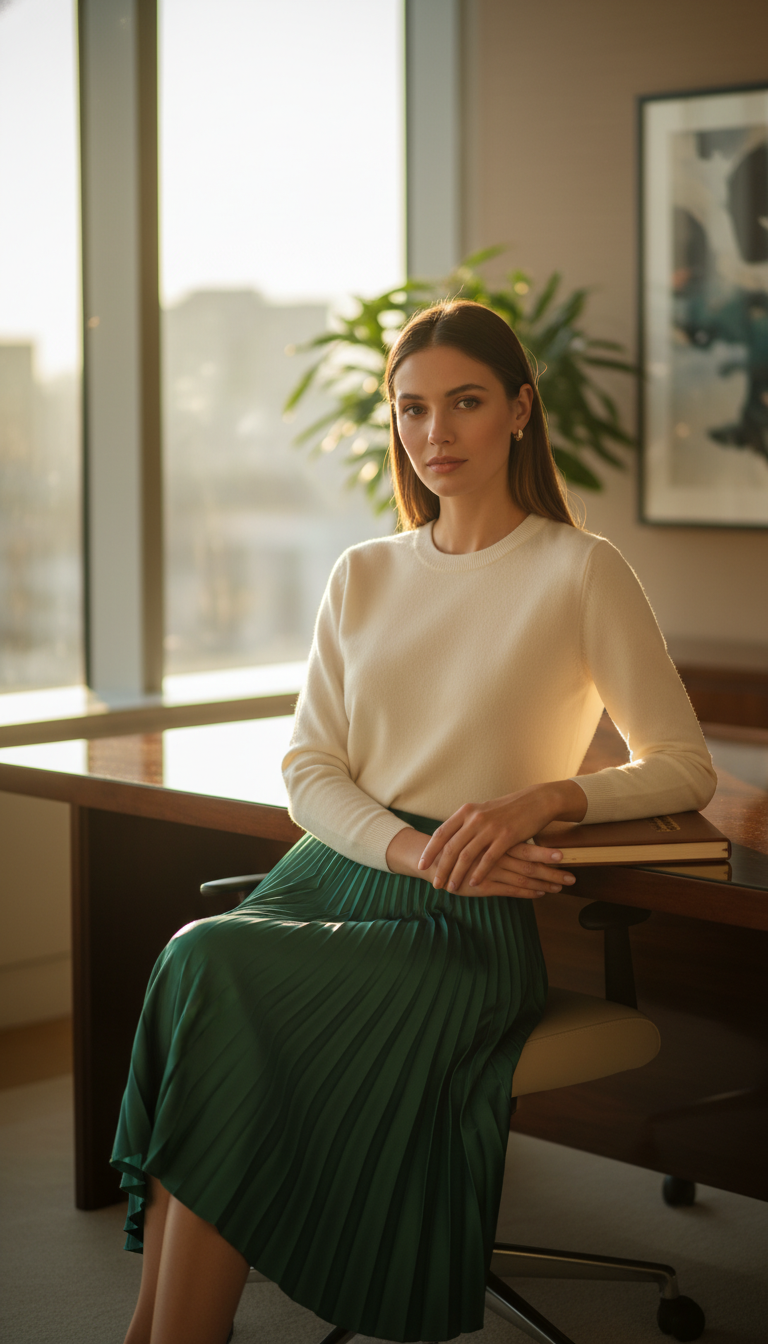 Cashmere Sweater with Pleated Skirt