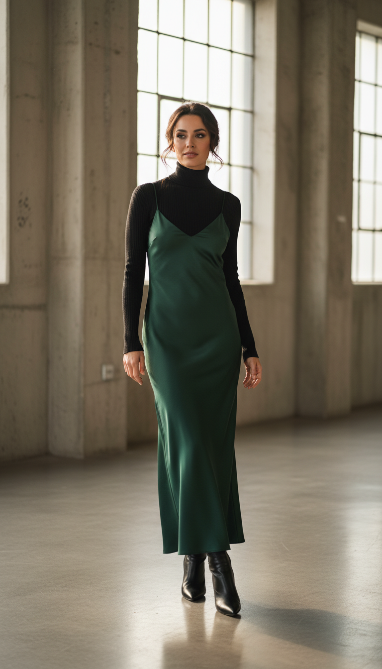 Layered Slip Dress over a Fine-Knit Top