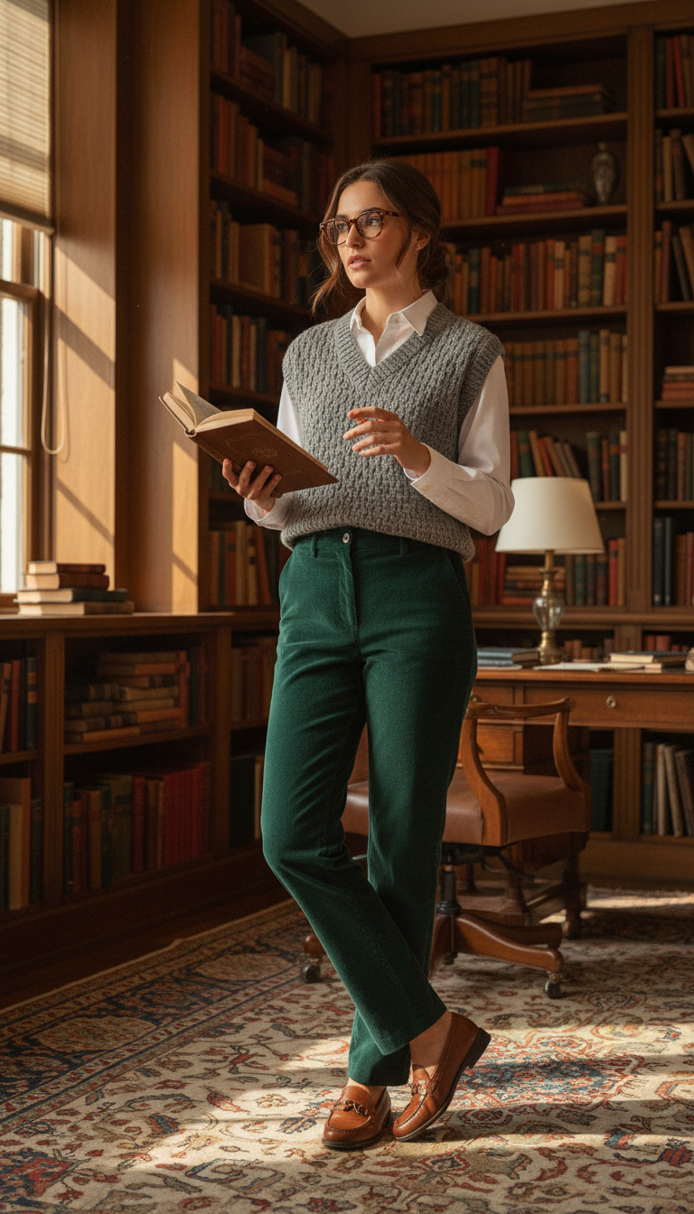 Corduroy Trousers with a Button-Down Shirt & Vest