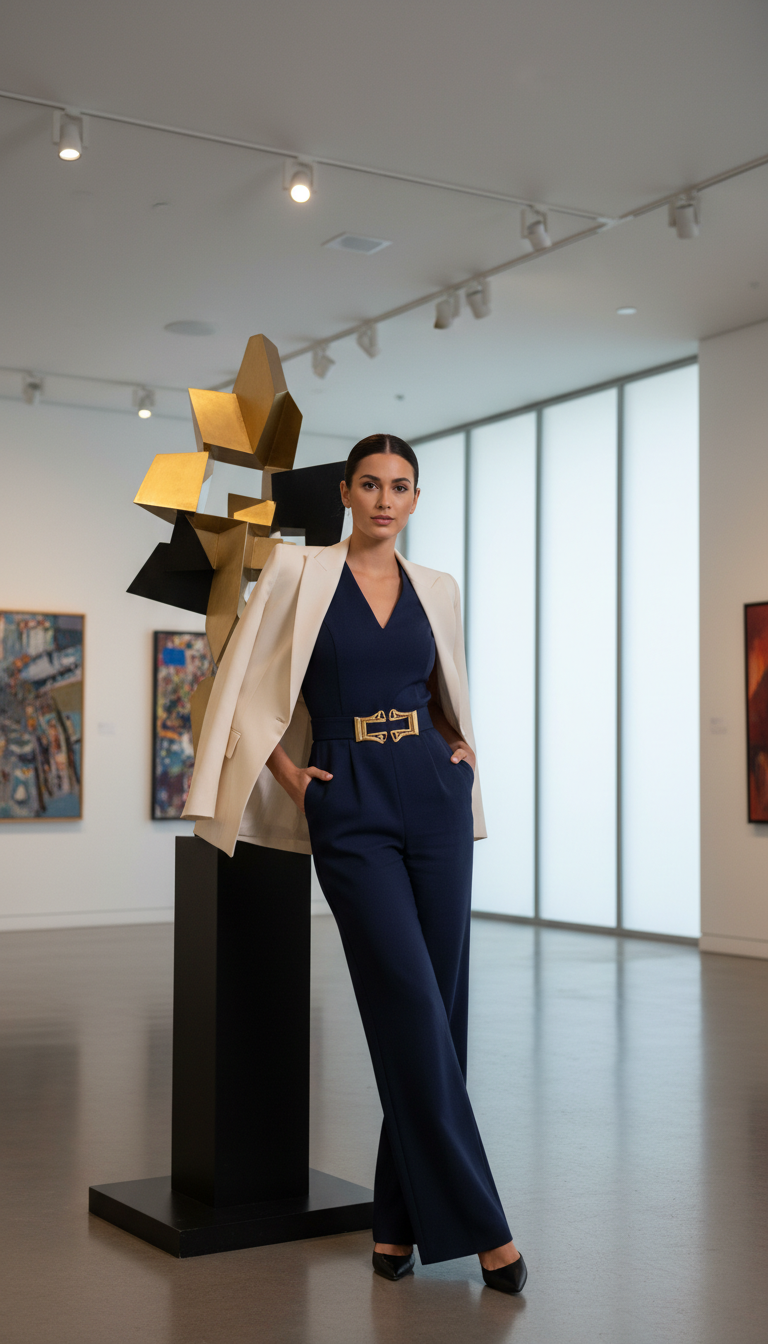 Jumpsuit with a Statement Belt & Blazer