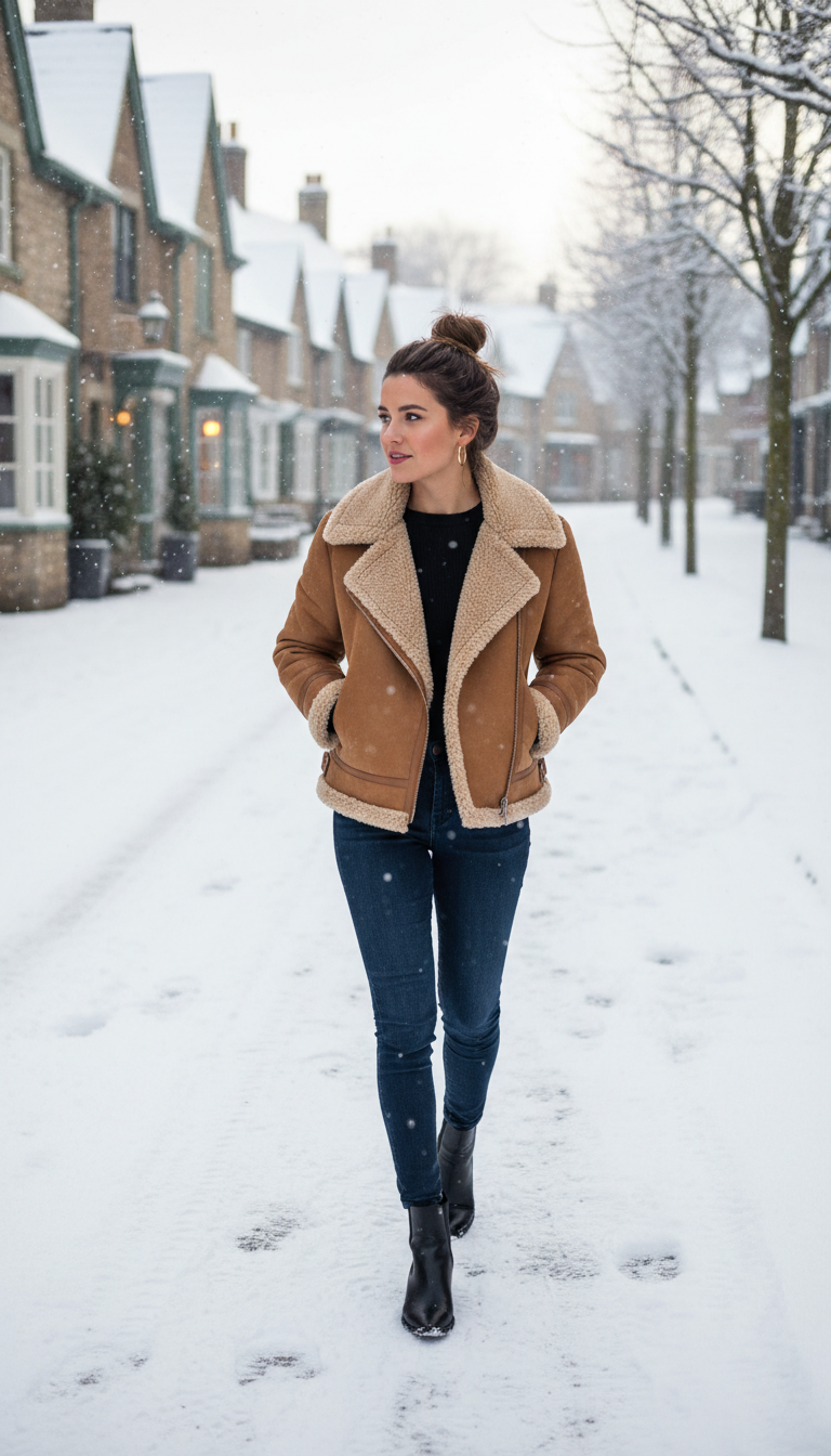 Rustic Shearling & Sleek Denim