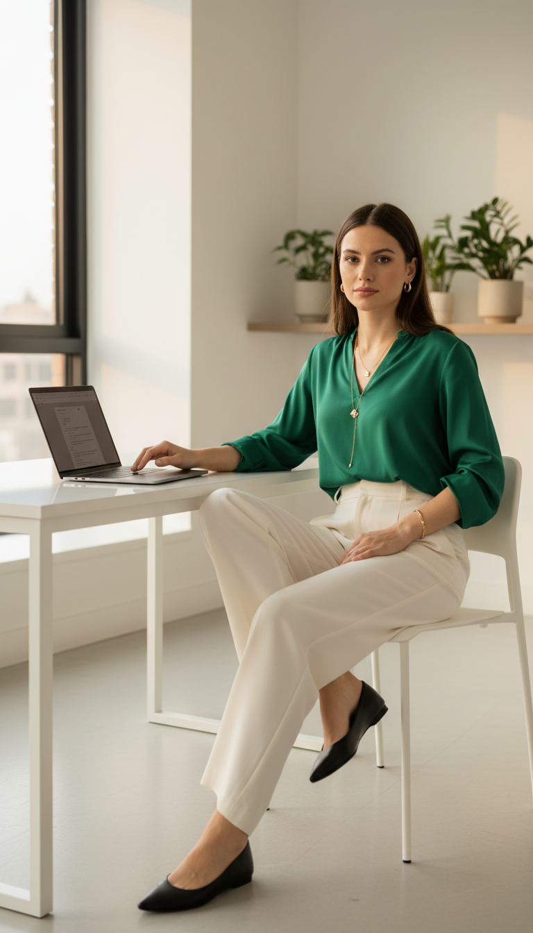 Wide-Leg Trousers & Silk Blouse
