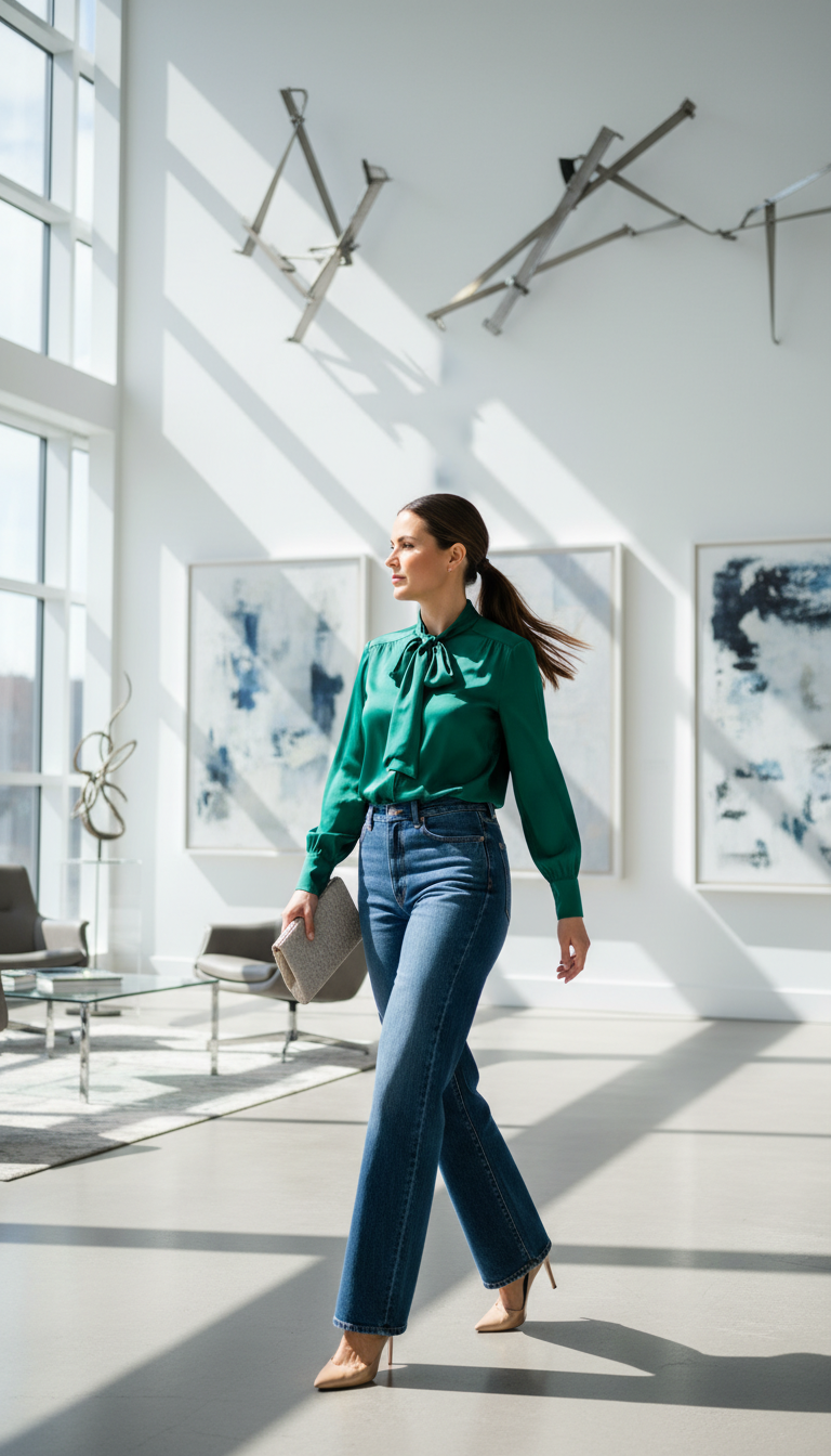 Elegant Silk Blouse & Wide Leg