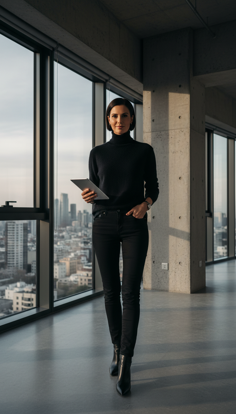 Sleek Turtleneck & Black Jeans