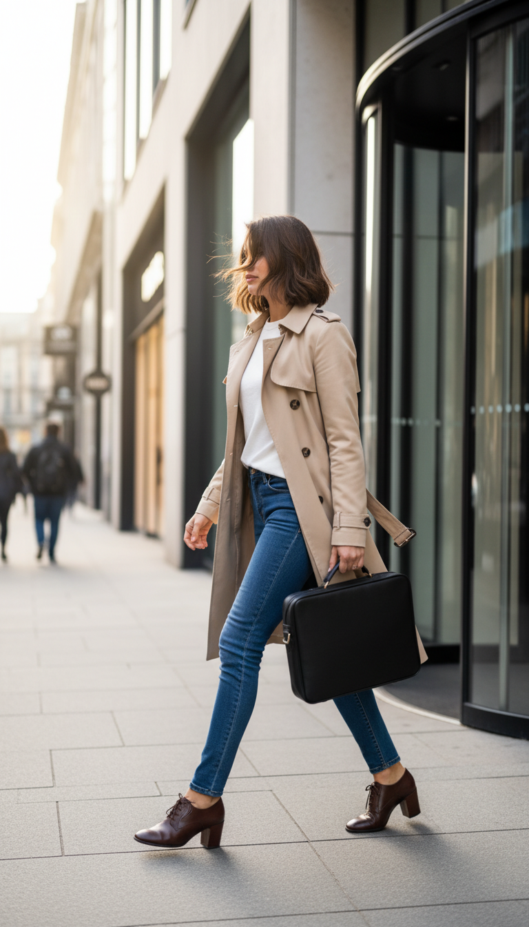 Polished Trench Coat & Slim-Fit