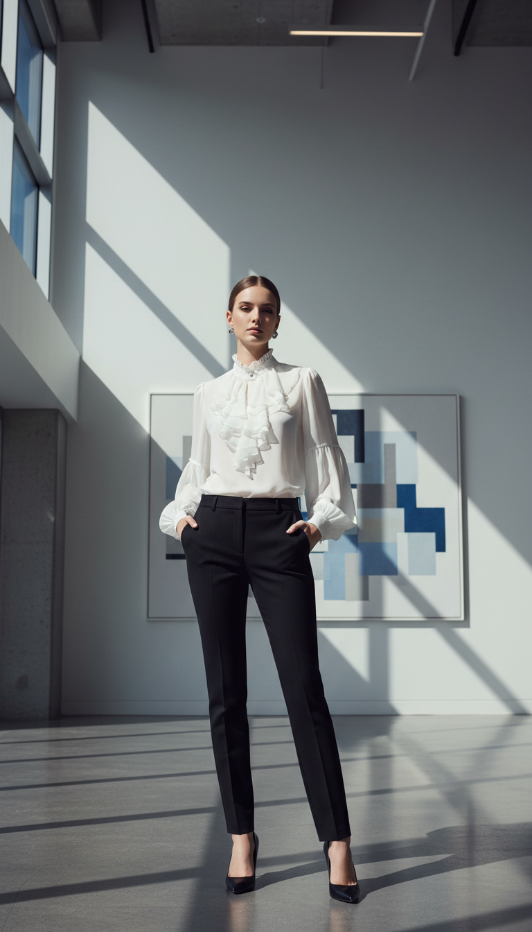 Statement Blouse with Black Trousers