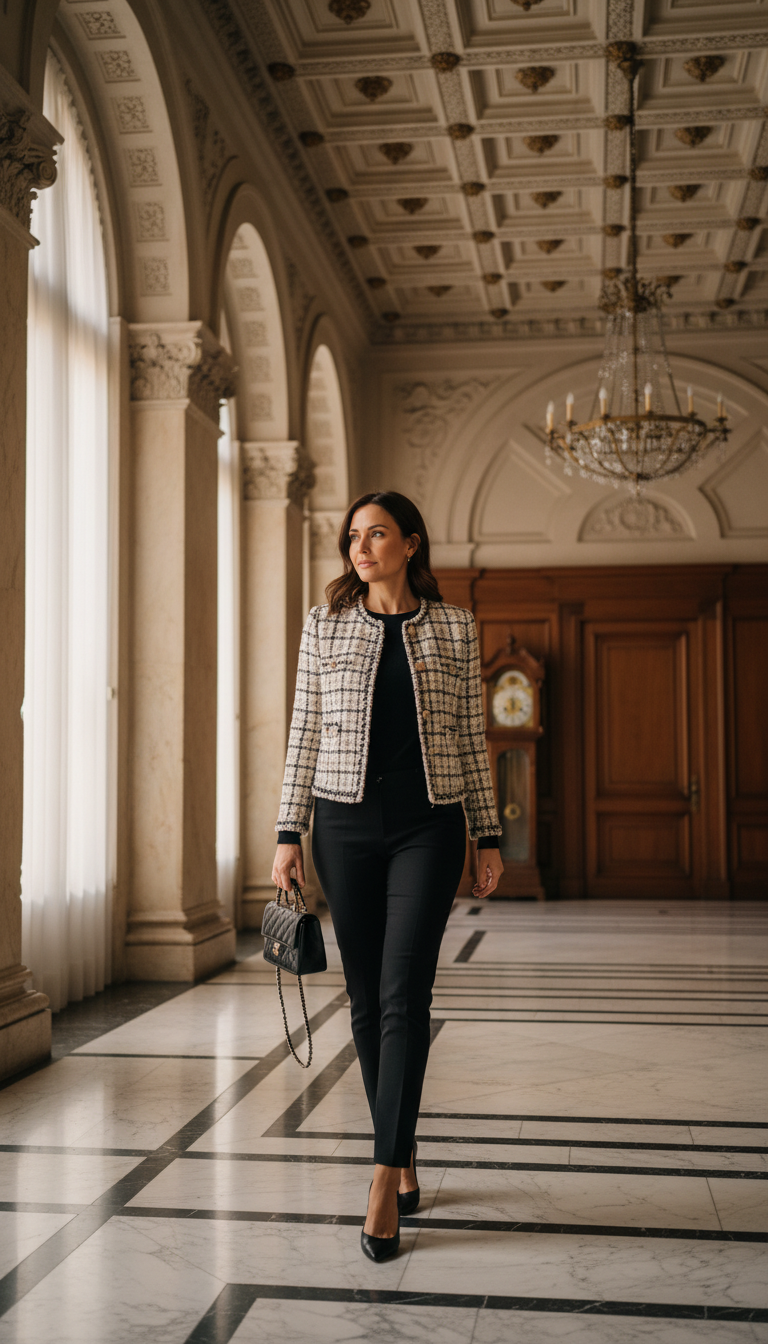 Tweed Jacket with Skinny Pants