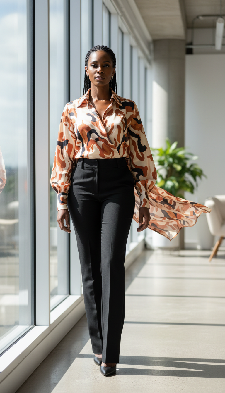 Patterned Blouse & Solid Trousers