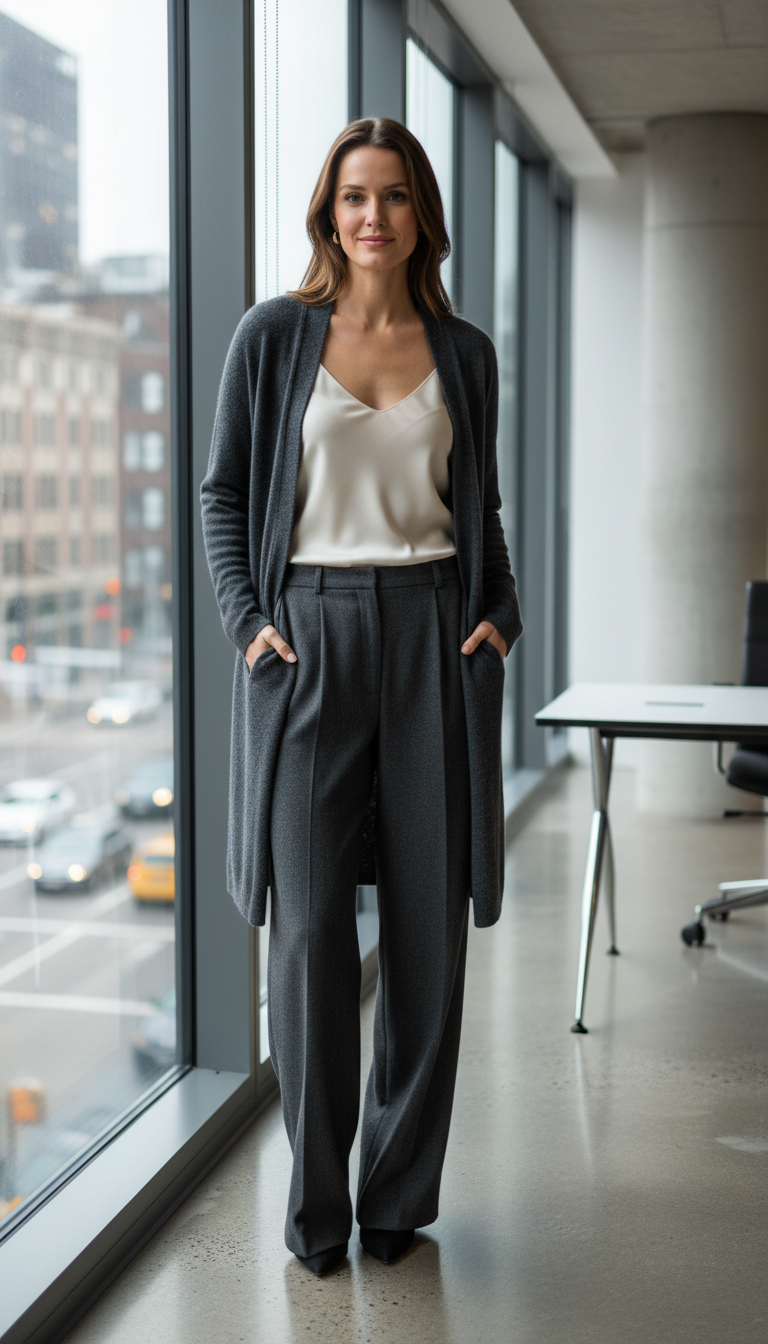 Wide-Leg Trousers & Long Cardigan