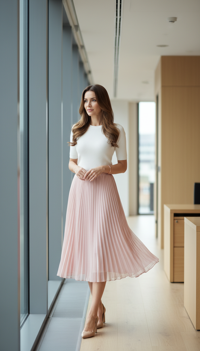 Pleated Midi Skirt & Knit Top