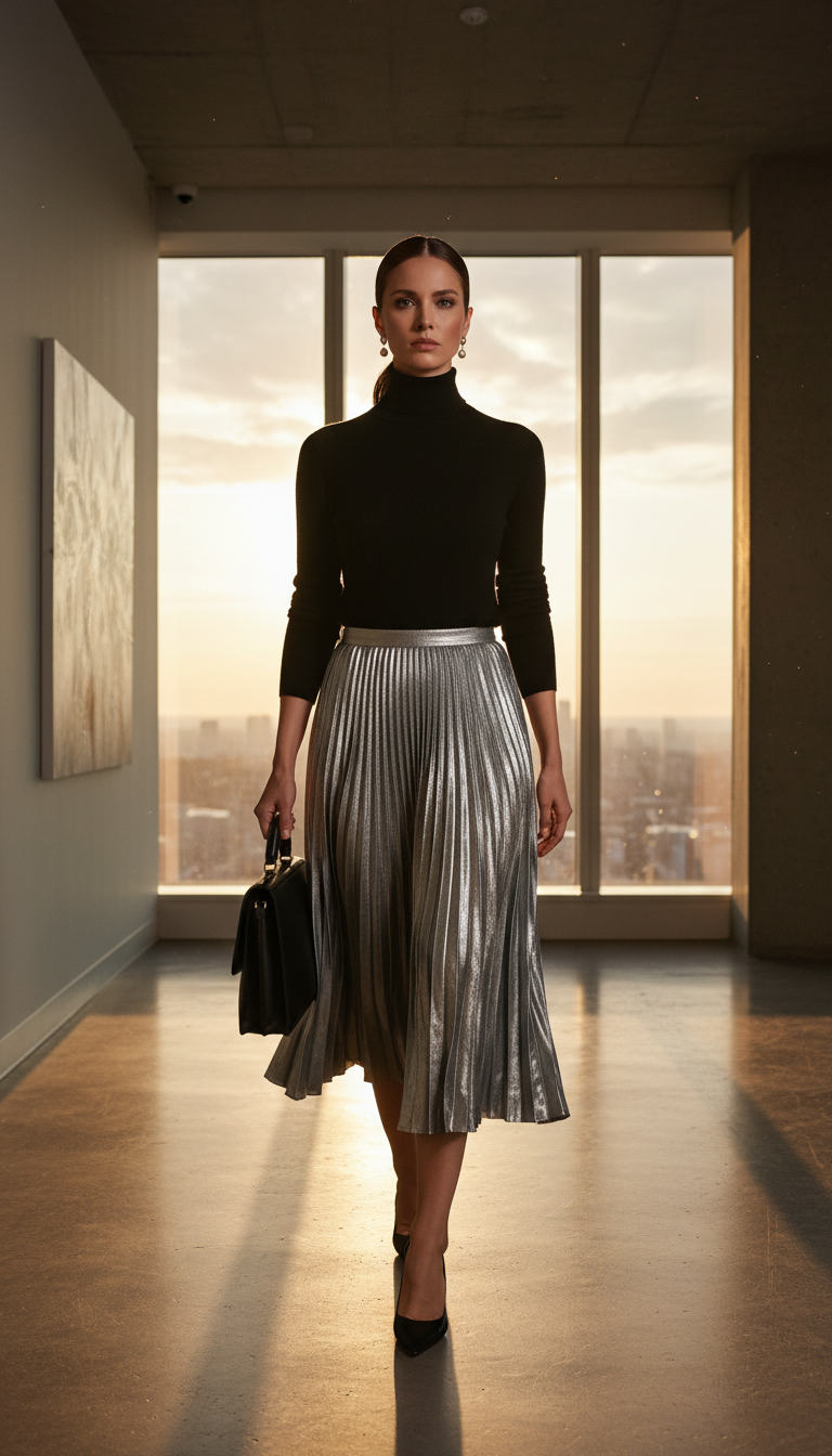 Pleated Skirt & Turtleneck Sophistication