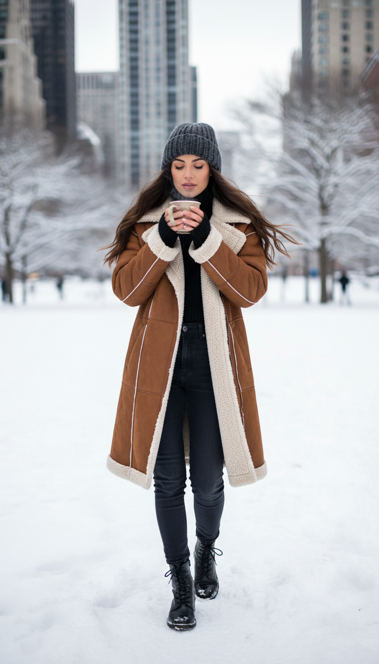Sherpa Lined Coat & Dark Wash Denim