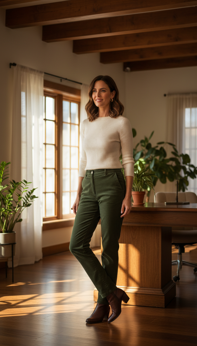 Corduroy Trousers & Fitted Knit Top