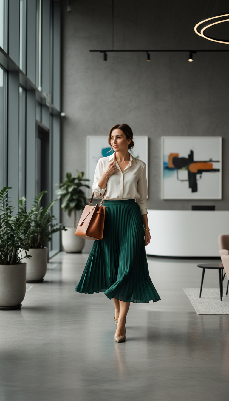 Chic Midi Skirt & Blouse Combo