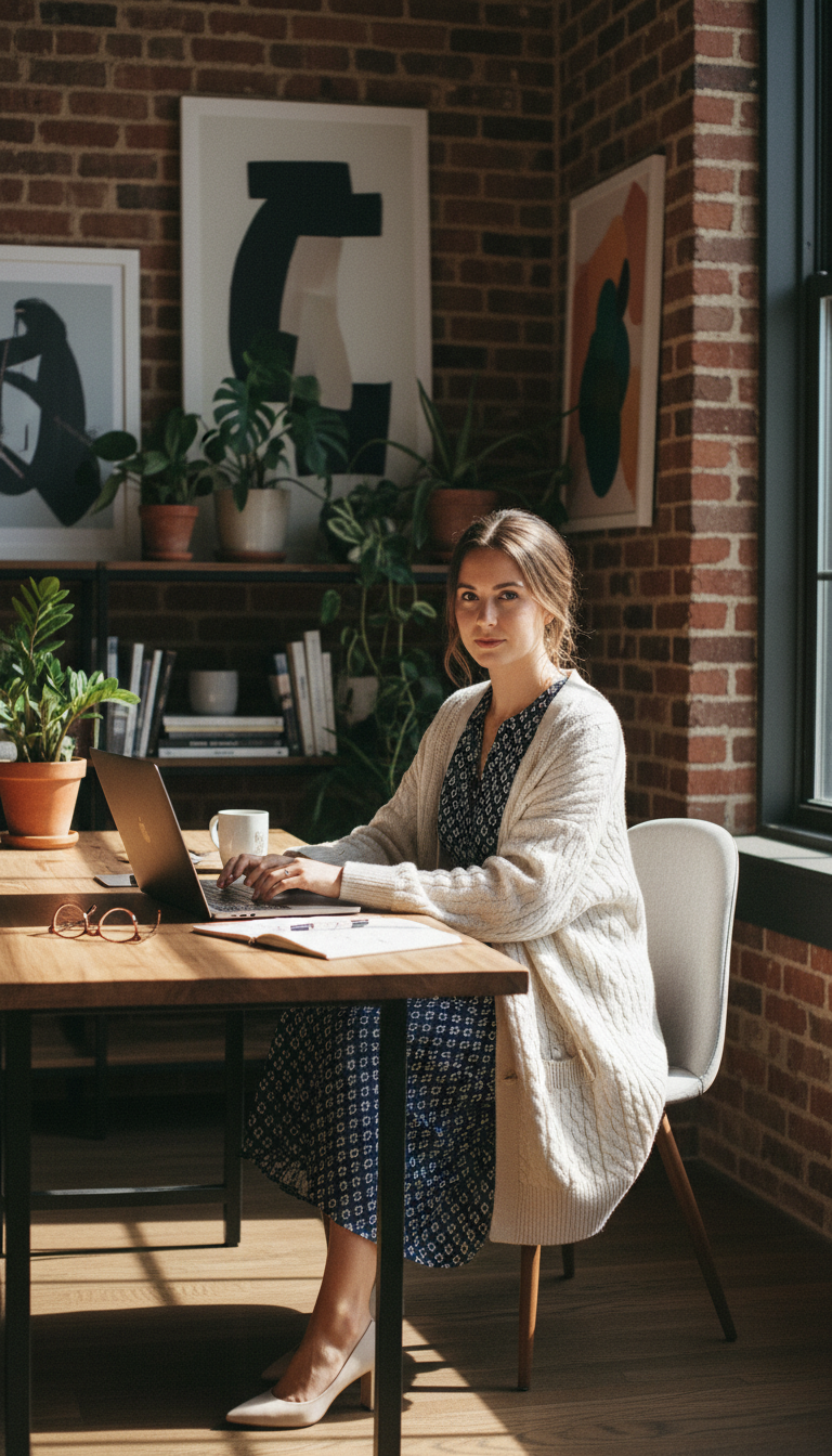 Patterned Dress & Neutral Cardigan