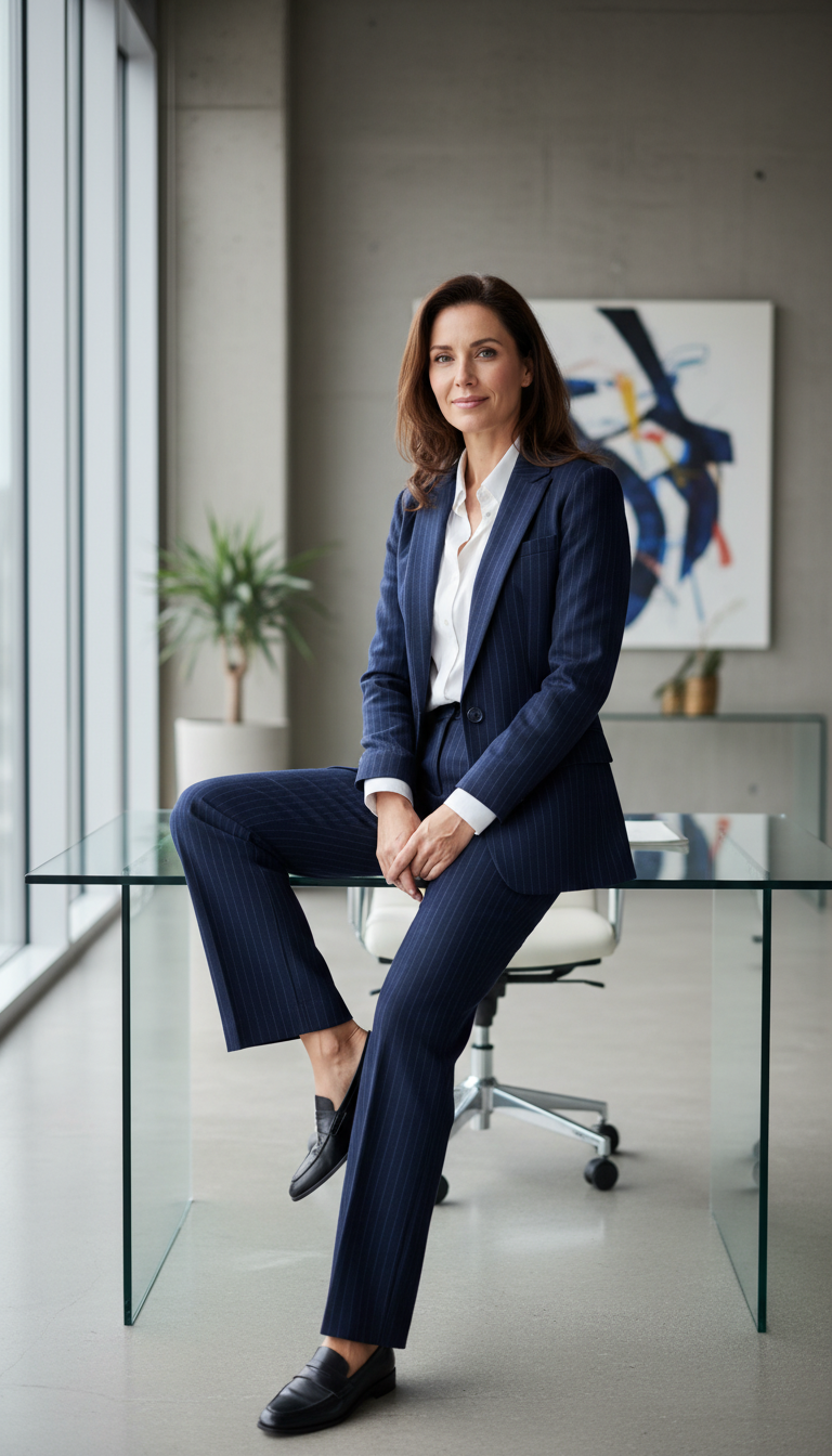 Pinstripe Suit & Loafers