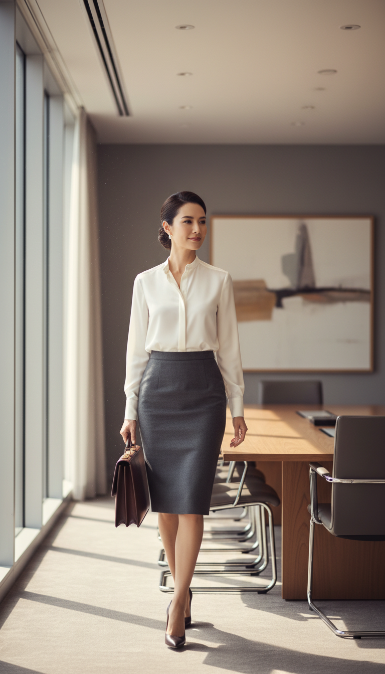 Classic Pencil Skirt & Silk Blouse