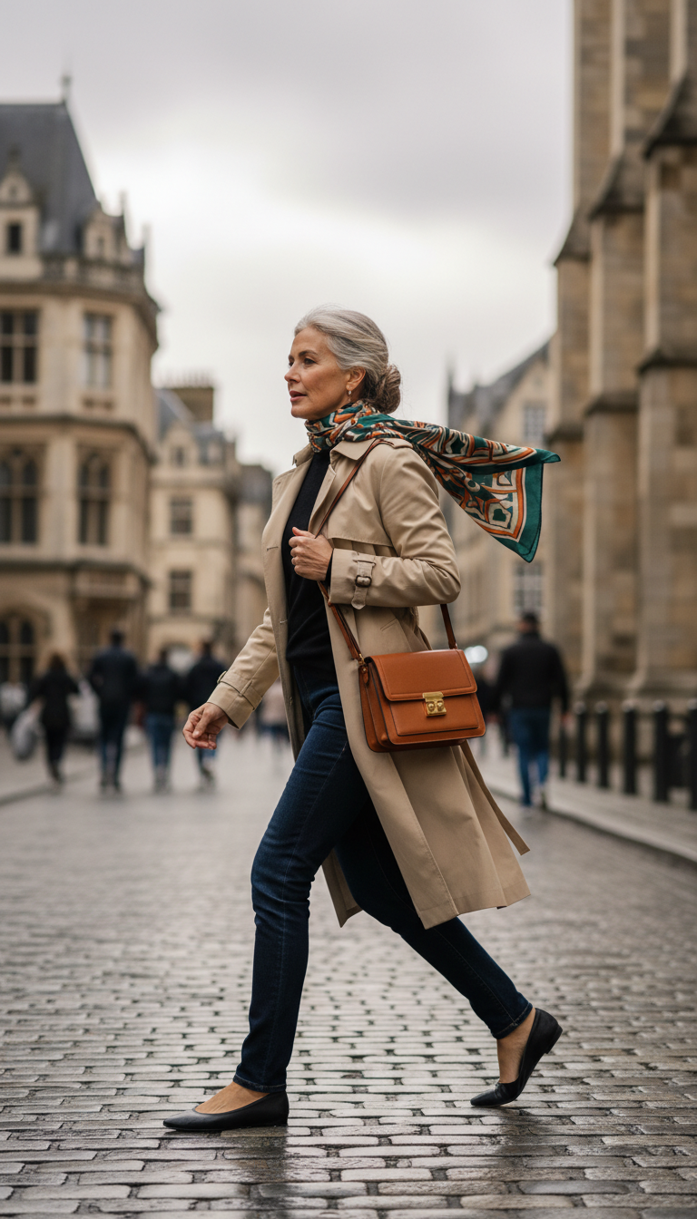 Trench Coat & Scarf Ensemble